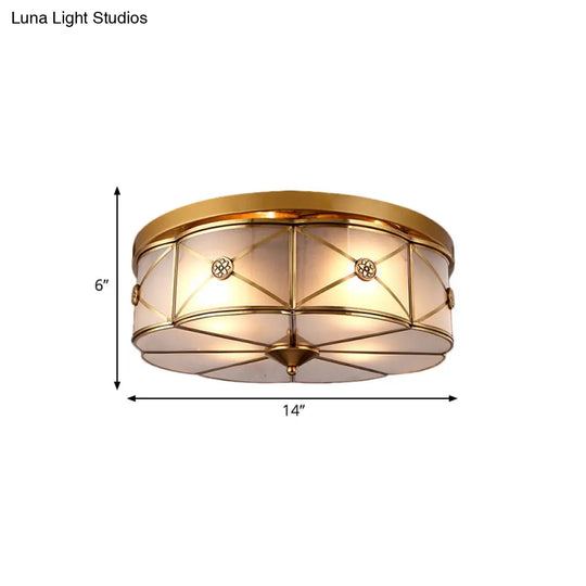 Opal Glass Flush Mount Light With Colonial Brass Finish - Bedroom Ceiling Lighting