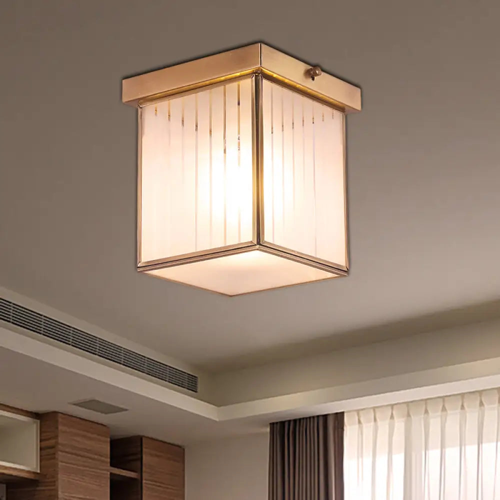 Opal Glass Flush Mount Light With Colonial Brass Finish - Ideal For Bedroom Ceiling Illumination