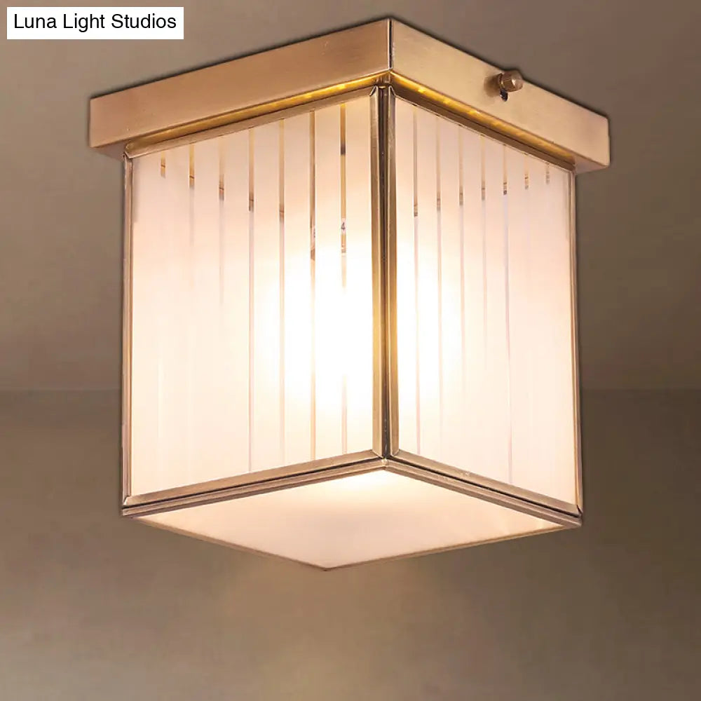 Opal Glass Flush Mount Light With Colonial Brass Finish - Ideal For Bedroom Ceiling Illumination