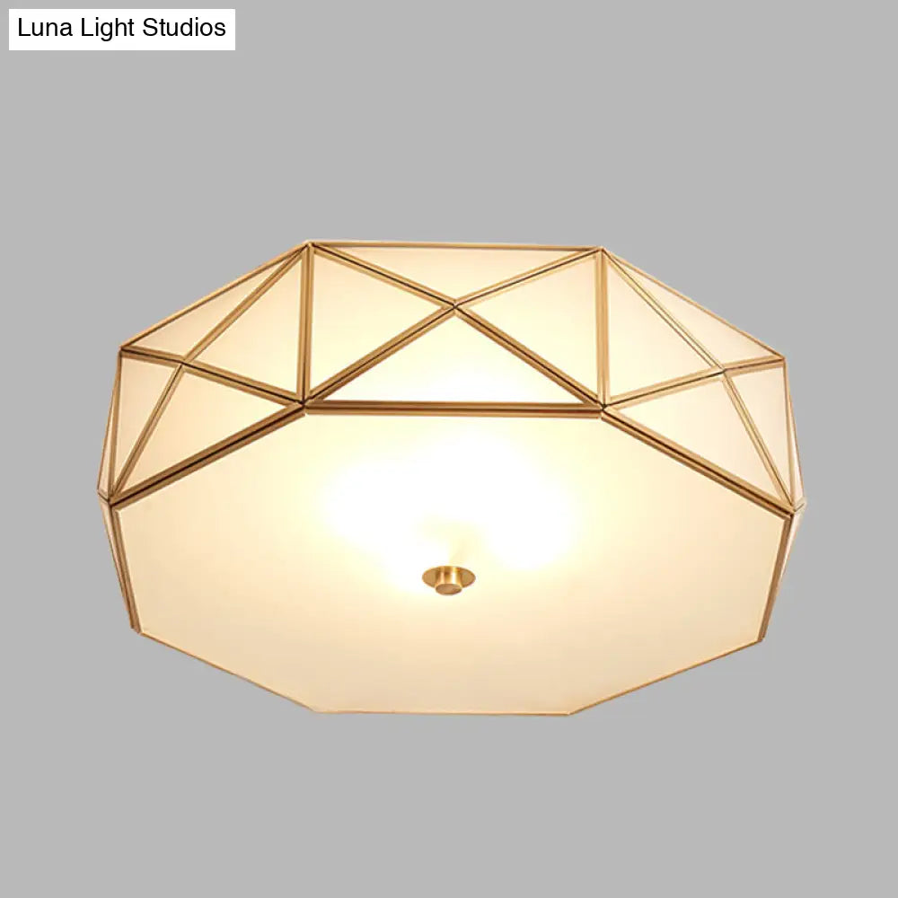 Opal Glass Geometric Drum Flush Mount Lamp With Brass Finish - Modern 4/5 Lights 16.5/20.5 Width