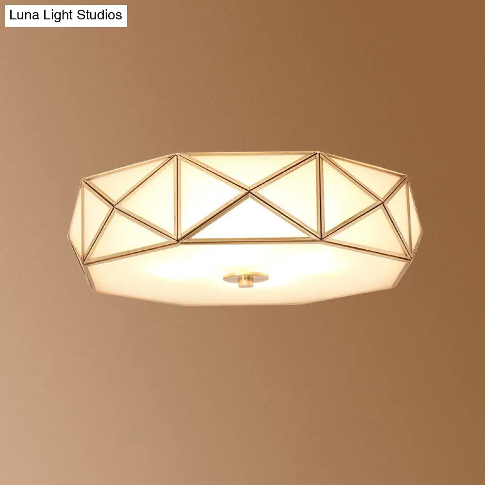 Opal Glass Geometric Flush Ceiling Light In Gold - 4 Bulb Fixture / 18 B
