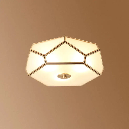 Opal Glass Geometric Flush Ceiling Light In Gold - 4 Bulb Fixture / 14’ A