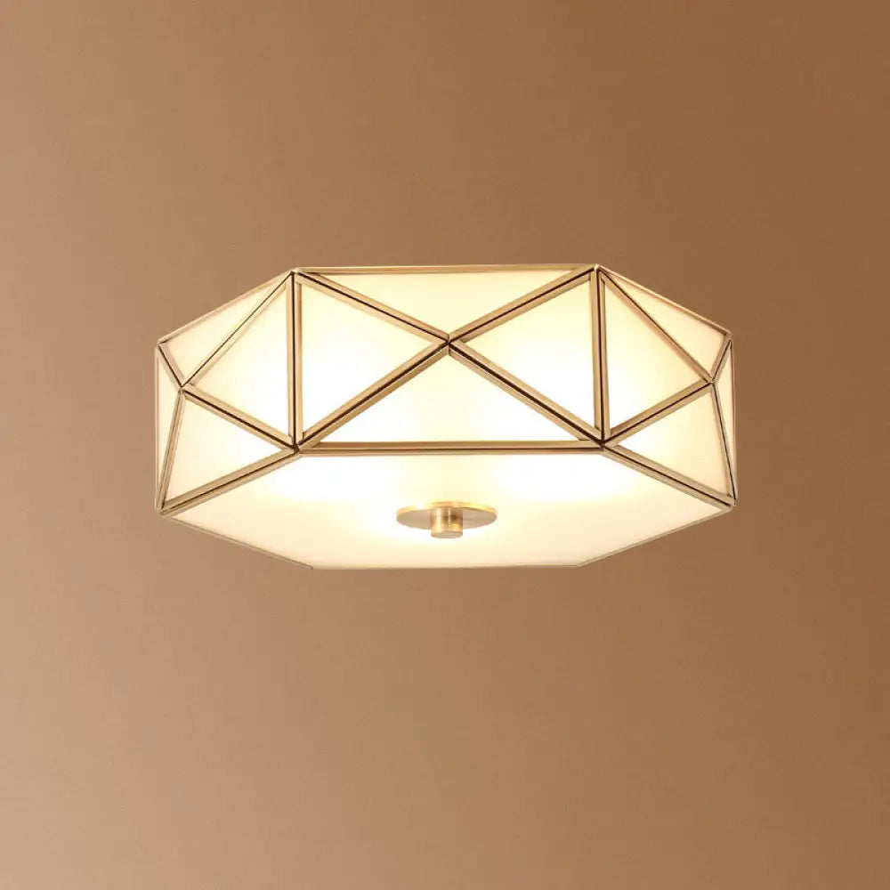 Opal Glass Geometric Flush Ceiling Light In Gold - 4 Bulb Fixture / 14’ B