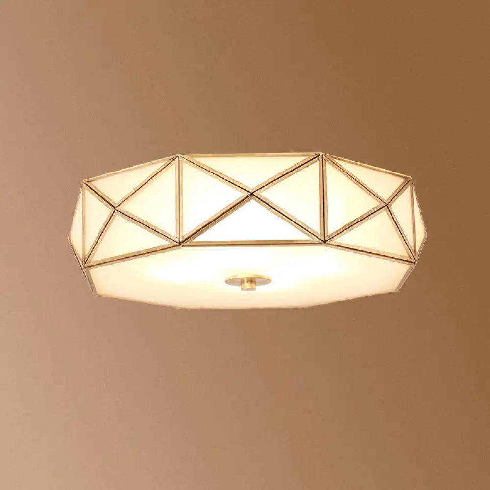Opal Glass Geometric Flush Ceiling Light In Gold - 4 Bulb Fixture / 18’ B