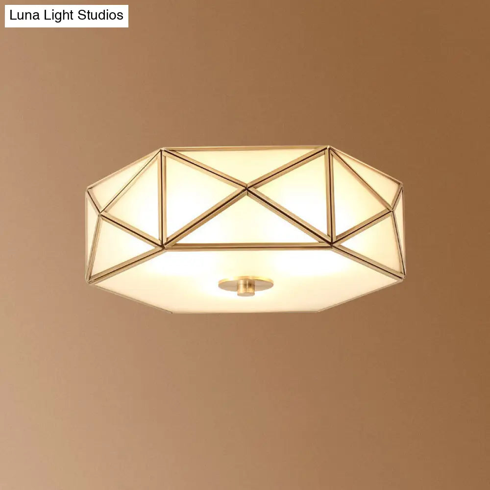 Opal Glass Geometric Flush Ceiling Light In Gold - 4 Bulb Fixture / 14 B