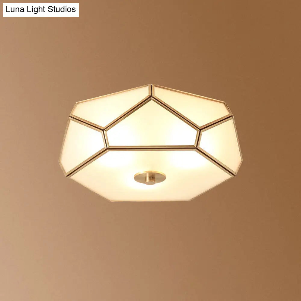 Opal Glass Geometric Flush Ceiling Light In Gold - 4 Bulb Fixture / 14 A