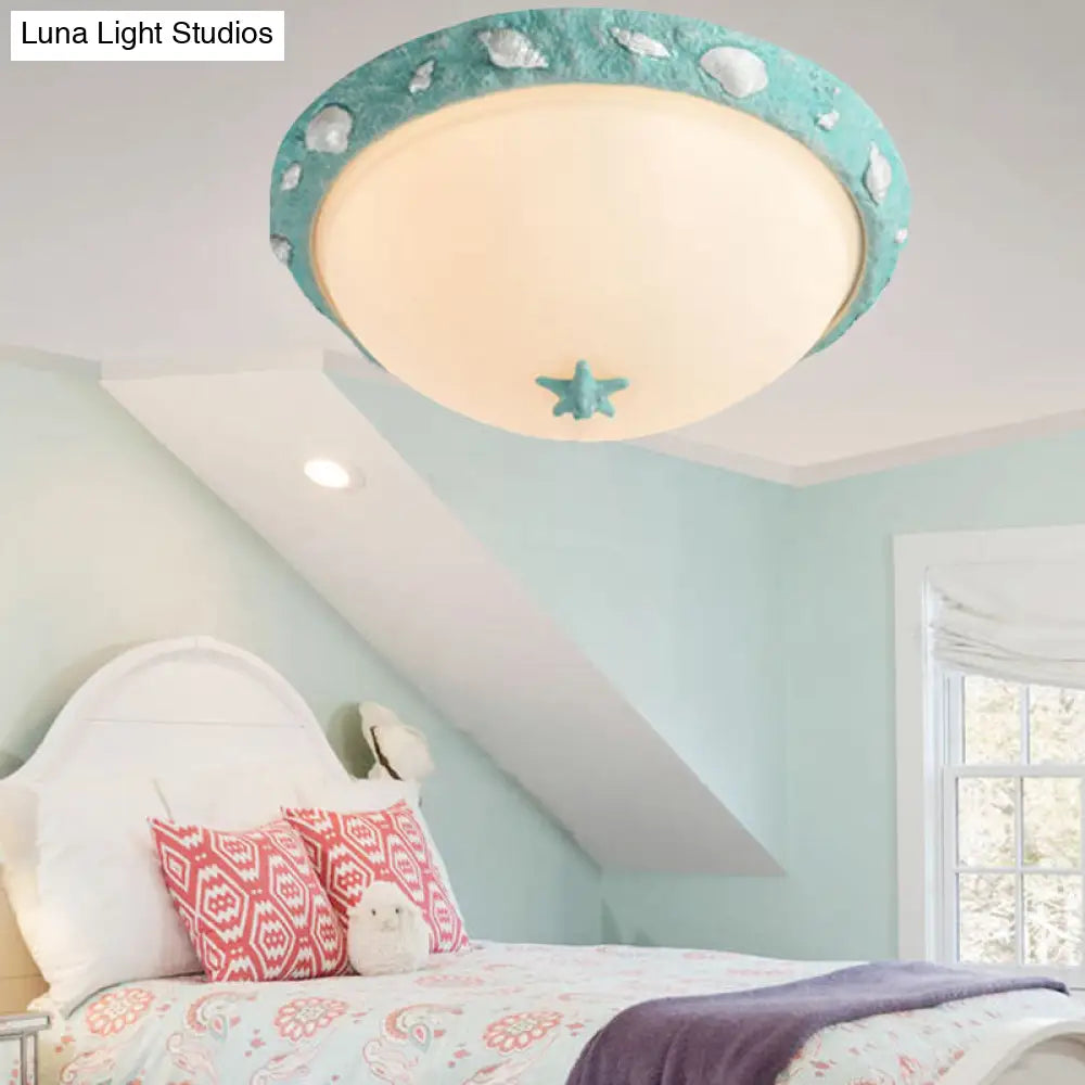 Opal Glass Girls Bedroom Dome Ceiling Fixture - Modern & Stylish Green Flush Mount Light