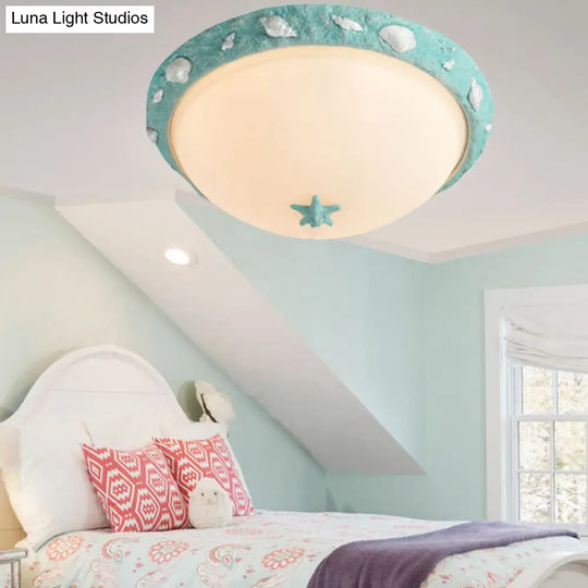 Opal Glass Girls Bedroom Dome Ceiling Fixture - Modern & Stylish Green Flush Mount Light
