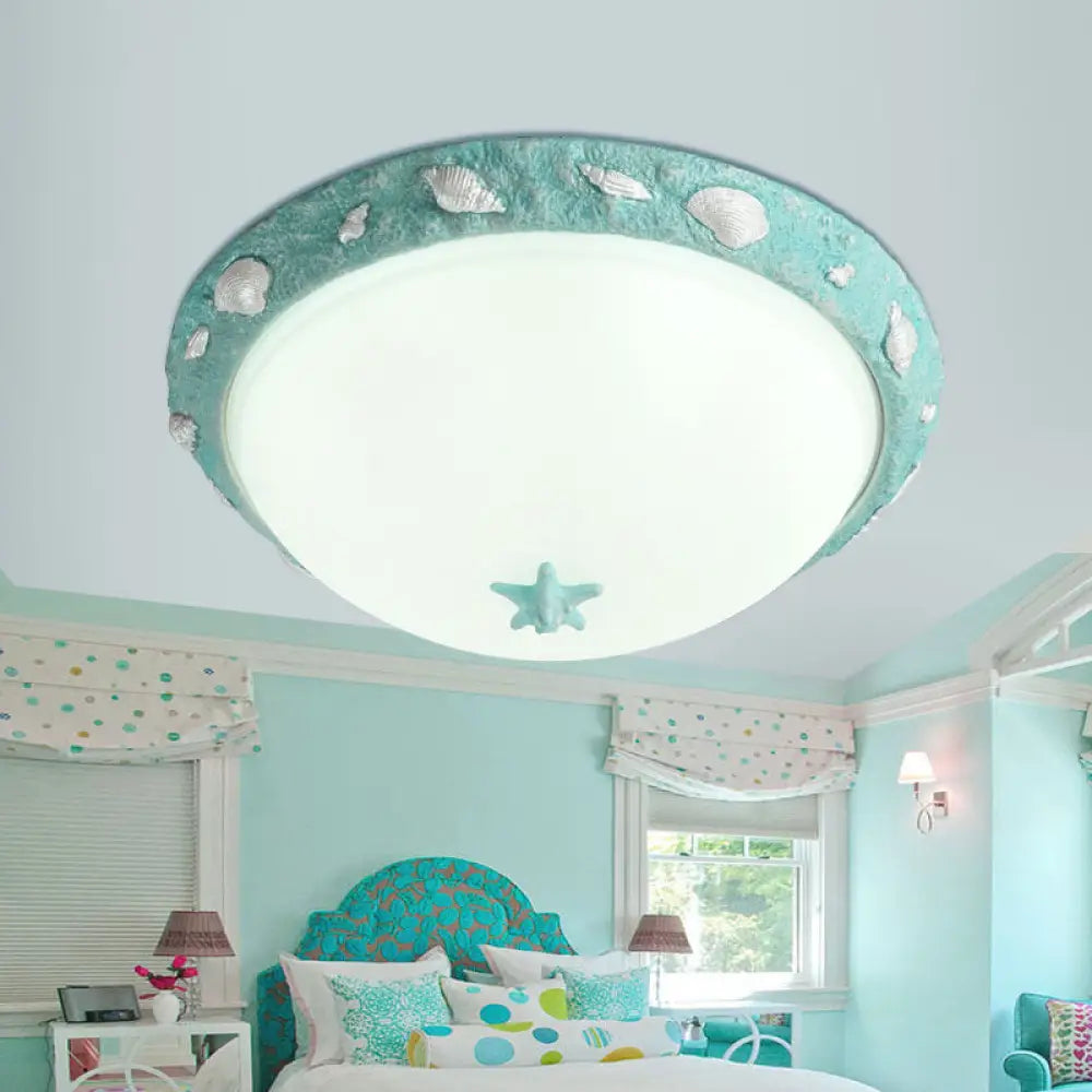 Opal Glass Girls Bedroom Dome Ceiling Fixture - Modern & Stylish Green Flush Mount Light / White