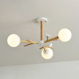 Opal Glass Globe Chandelier: Modern Living Room Pendant Light In Wood 3 /