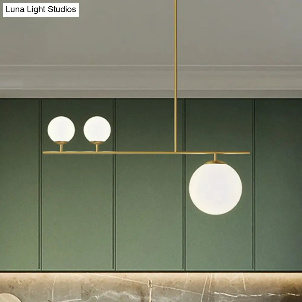 Opal Glass Globe Pendant Lamp: Elegant 3-Bulb Island Lighting In Gold