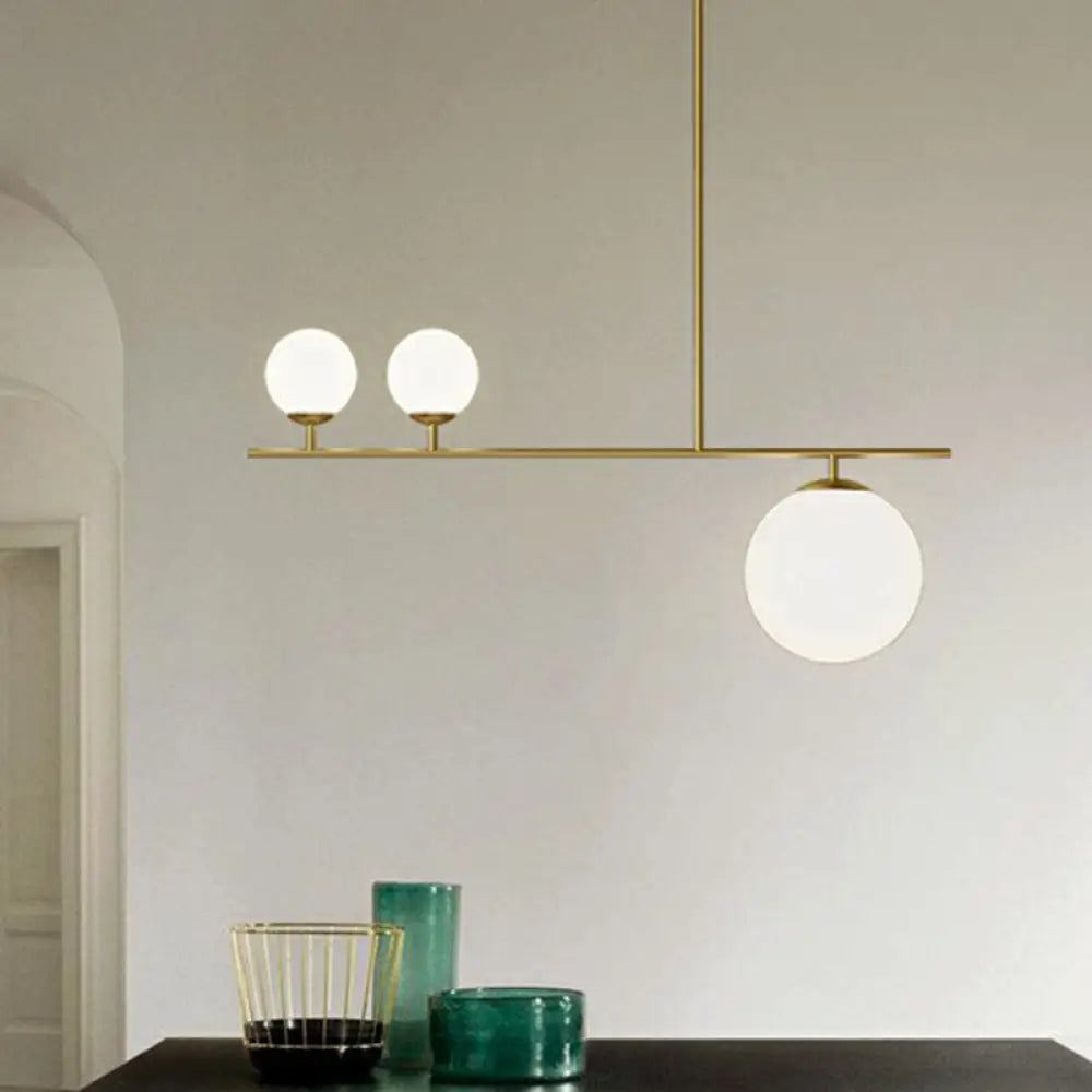 Opal Glass Globe Pendant Lamp: Elegant 3-Bulb Island Lighting In Gold