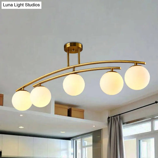 Opal Glass Gold Ceiling Lamp - Modern Sphere Shade Semi Mount Light For Study Room 5 /