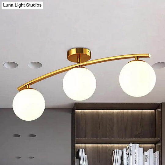 Opal Glass Gold Ceiling Lamp - Modern Sphere Shade Semi Mount Light For Study Room 3 /