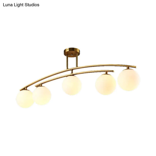 Opal Glass Gold Ceiling Lamp - Modern Sphere Shade Semi Mount Light For Study Room