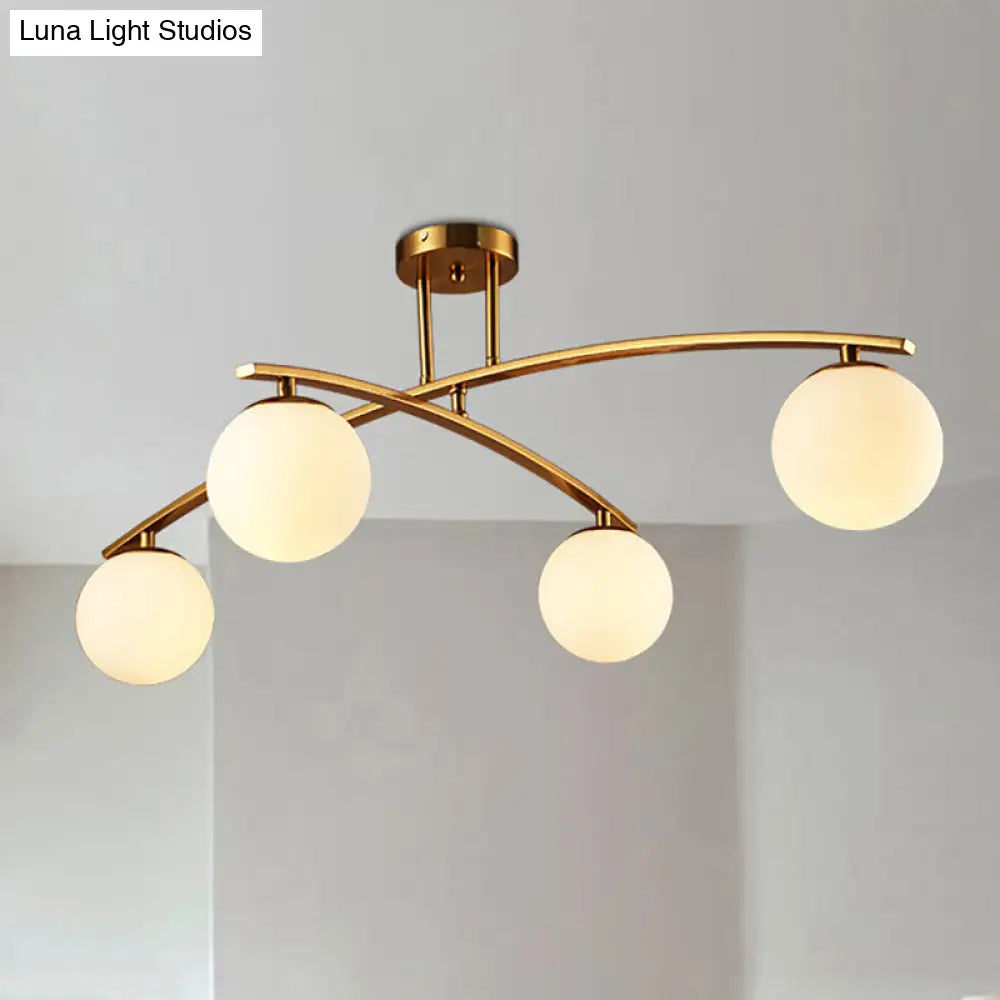 Opal Glass Gold Ceiling Lamp - Modern Sphere Shade Semi Mount Light For Study Room