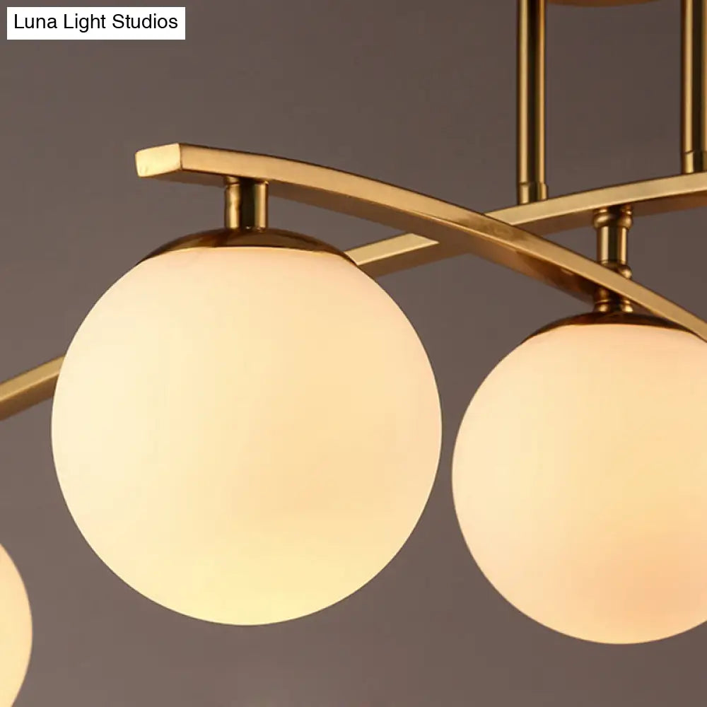 Opal Glass Gold Ceiling Lamp - Modern Sphere Shade Semi Mount Light For Study Room