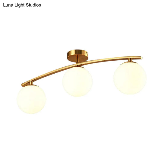 Opal Glass Gold Ceiling Lamp - Modern Sphere Shade Semi Mount Light For Study Room