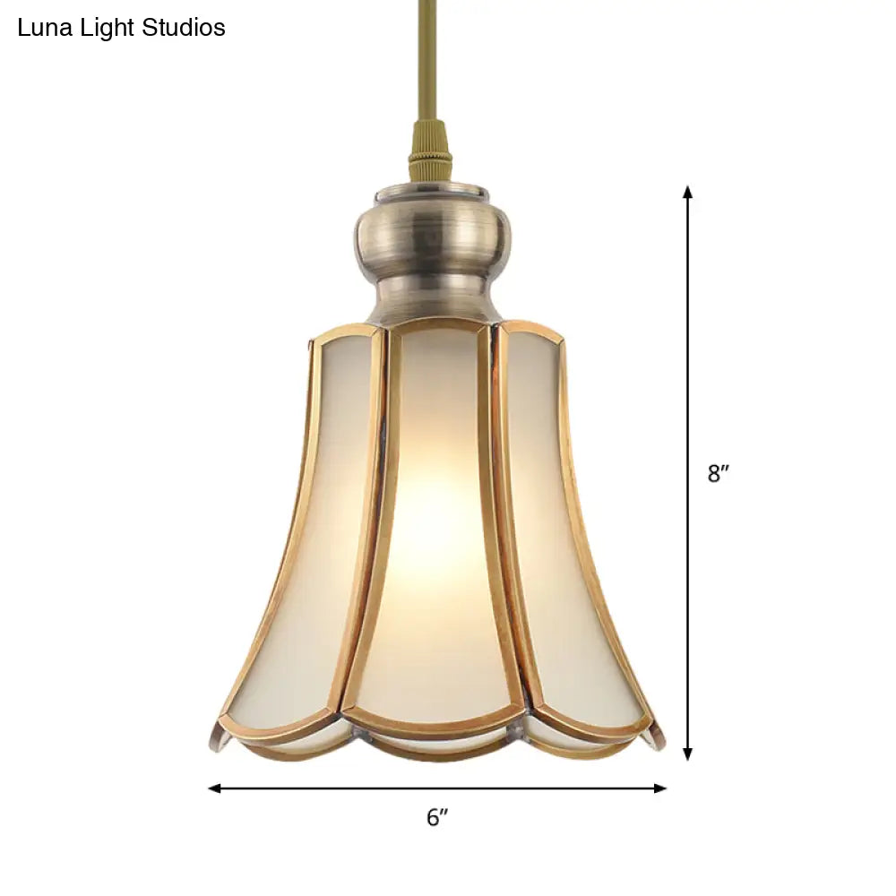 Opal Glass Gold Hanging Pendant Lamp - Elegant Traditional Flare Design For Dining Room