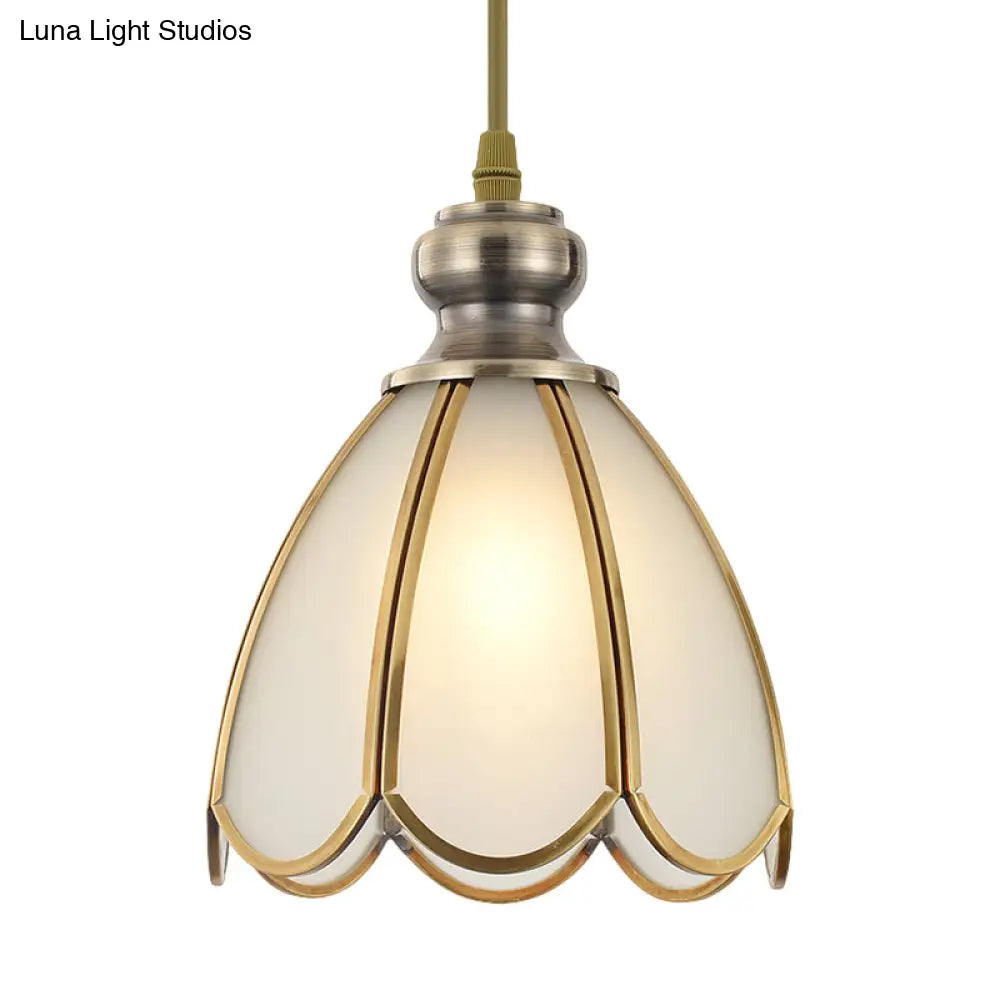 Opal Glass Gold Hanging Pendant Lamp - Elegant Traditional Flare Design For Dining Room