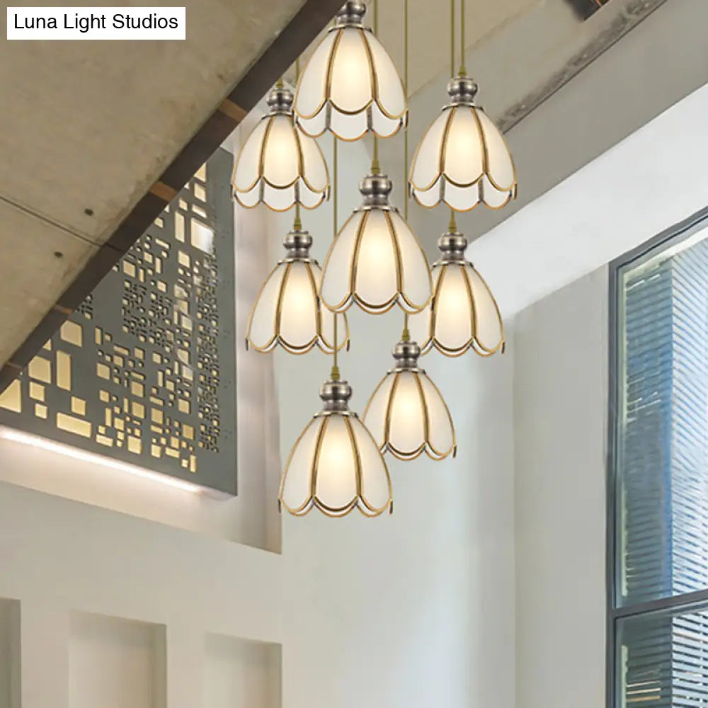 Opal Glass Gold Hanging Pendant Lamp - Elegant Traditional Flare Design For Dining Room