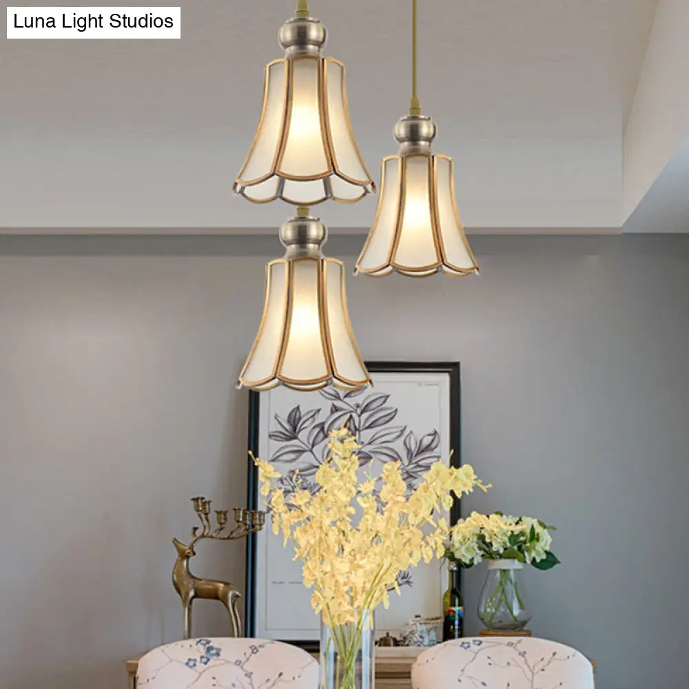 Opal Glass Gold Hanging Pendant Lamp - Elegant Traditional Flare Design For Dining Room