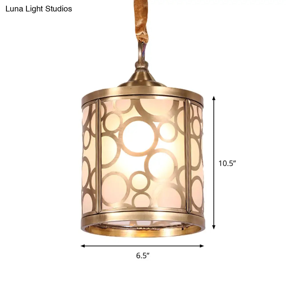 Opal Glass Hallway Pendant Light With Rural Charm - Cylindrical 1-Head Suspended Lamp