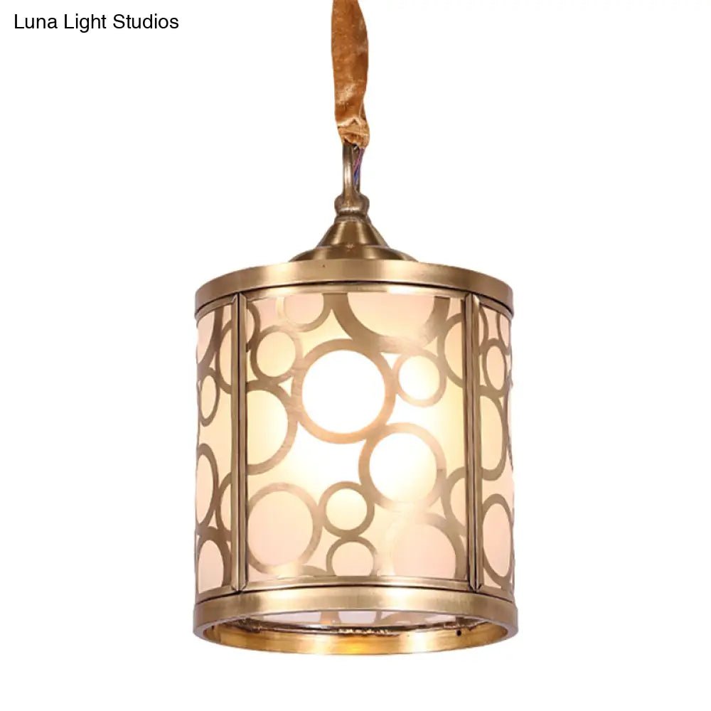 Opal Glass Hallway Pendant Light With Rural Charm - Cylindrical 1-Head Suspended Lamp