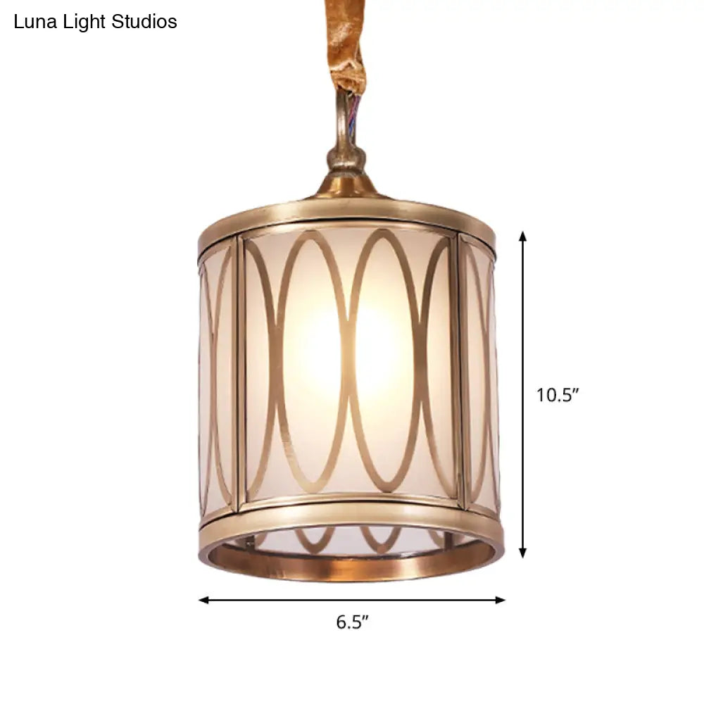 Opal Glass Hallway Pendant Light With Rural Charm - Cylindrical 1-Head Suspended Lamp