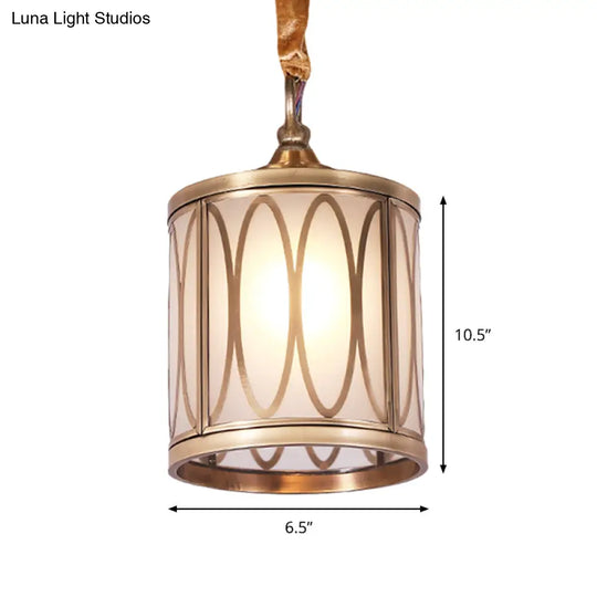 Opal Glass Hallway Pendant Light With Rural Charm - Cylindrical 1-Head Suspended Lamp