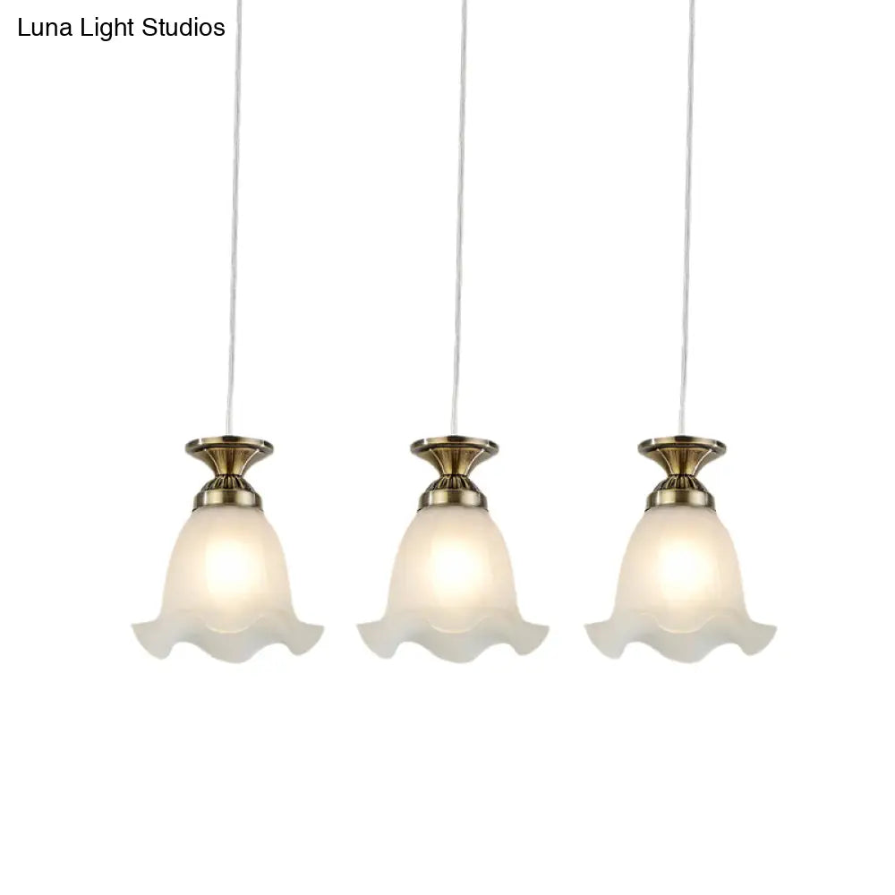 Opal Glass Hanging Ceiling Light - Scalloped Cluster Pendant With 3 Bulbs Traditional Copper/Bronze