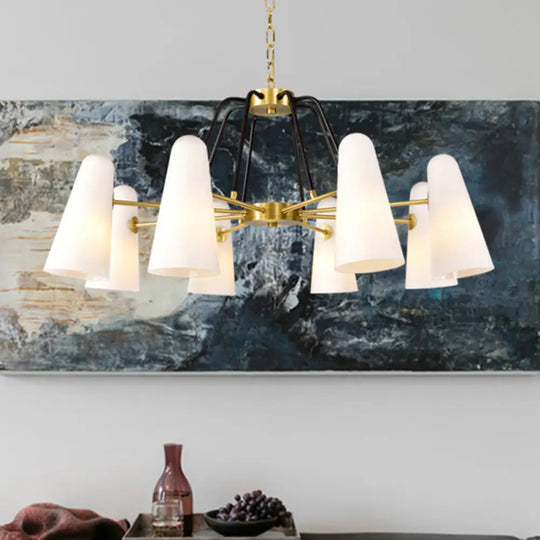 Opal Glass Hanging Lamp: Postmodern Cone Design 6 Lights Gold Chandelier