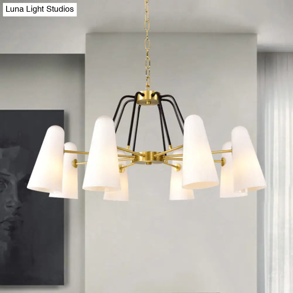 Modern Cone Opal Glass Hanging Lamp - 6 Light Gold Chandelier