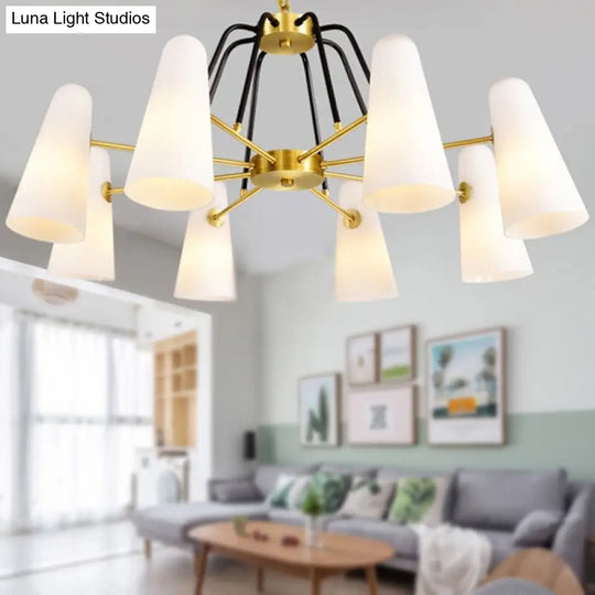 Modern Cone Opal Glass Hanging Lamp - 6 Light Gold Chandelier