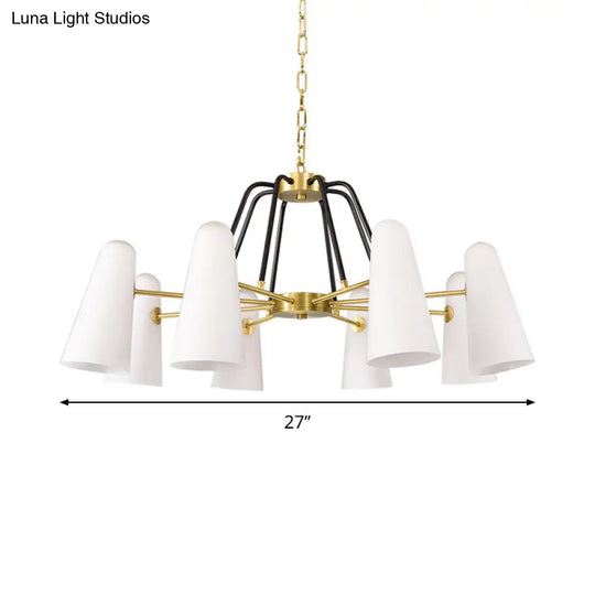 Modern Cone Opal Glass Hanging Lamp - 6 Light Gold Chandelier