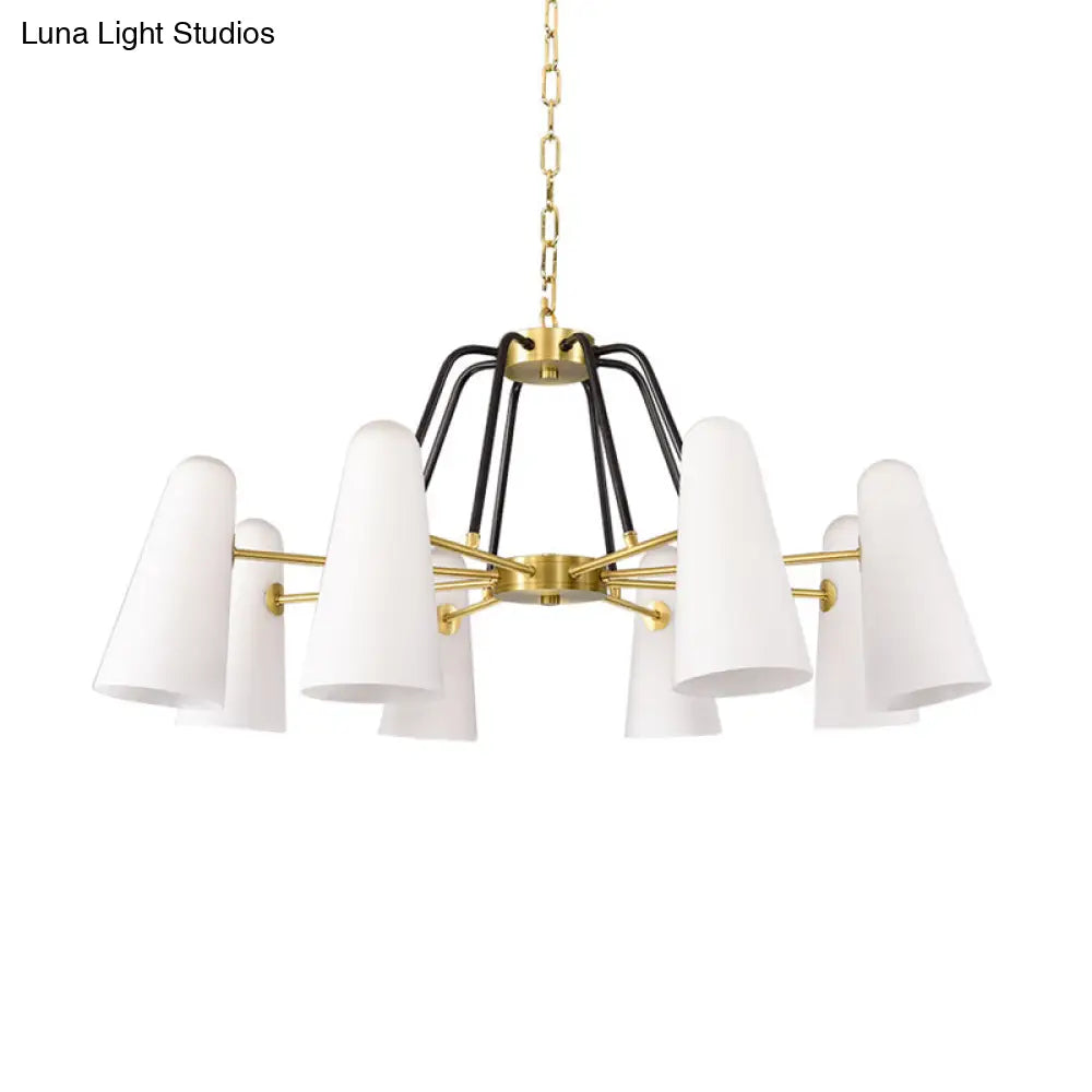 Modern Cone Opal Glass Hanging Lamp - 6 Light Gold Chandelier