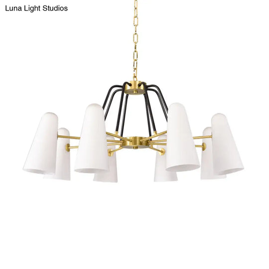 Modern Cone Opal Glass Hanging Lamp - 6 Light Gold Chandelier