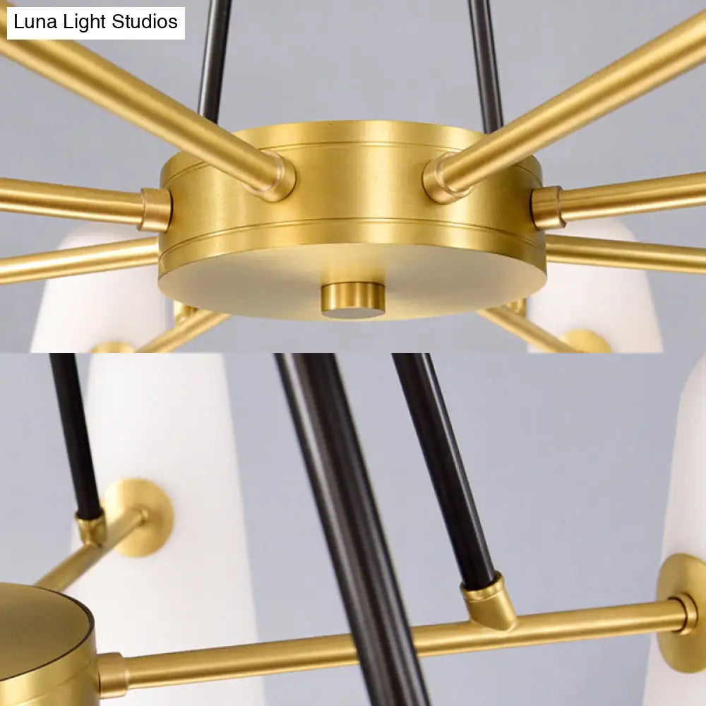 Opal Glass Hanging Lamp: Postmodern Cone Design 6 Lights Gold Chandelier