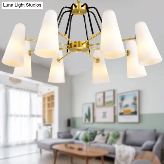 Opal Glass Hanging Lamp: Postmodern Cone Design 6 Lights Gold Chandelier