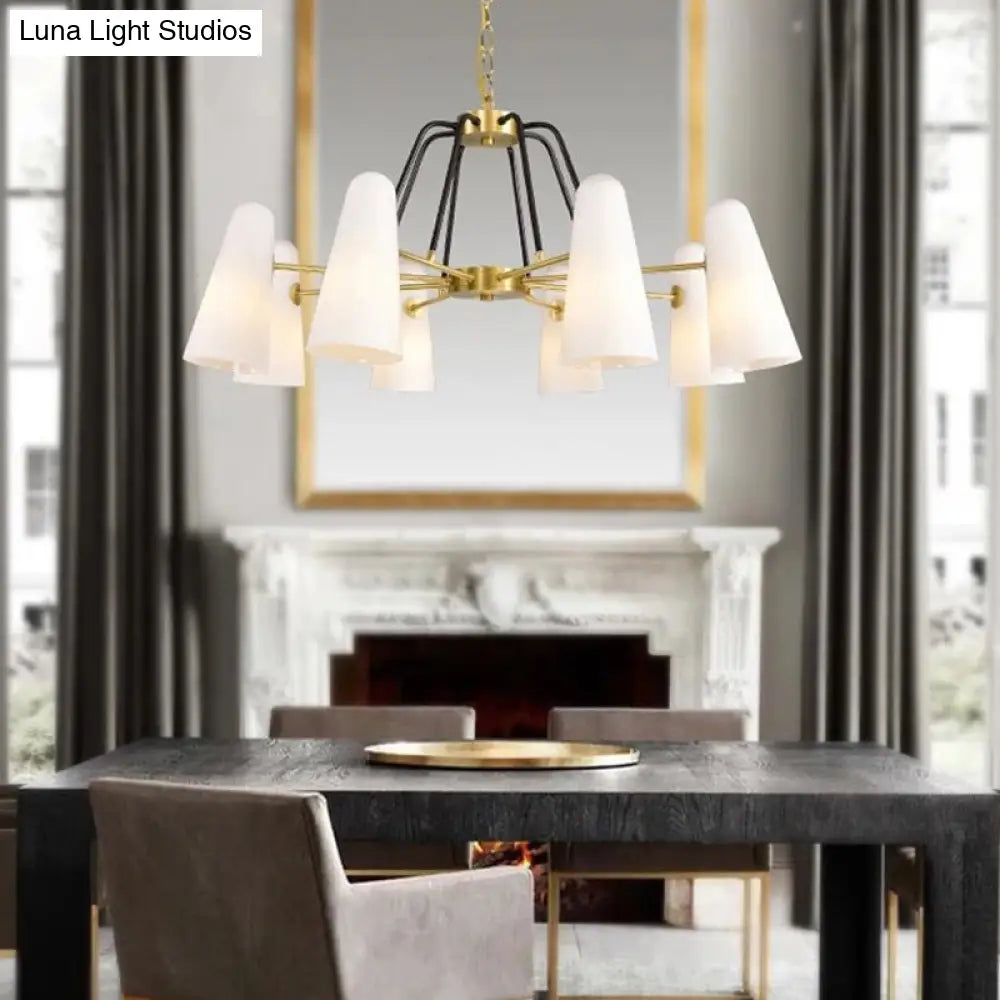 Opal Glass Hanging Lamp: Postmodern Cone Design 6 Lights Gold Chandelier