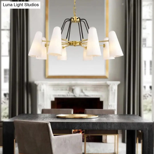 Modern Cone Opal Glass Hanging Lamp - 6 Light Gold Chandelier