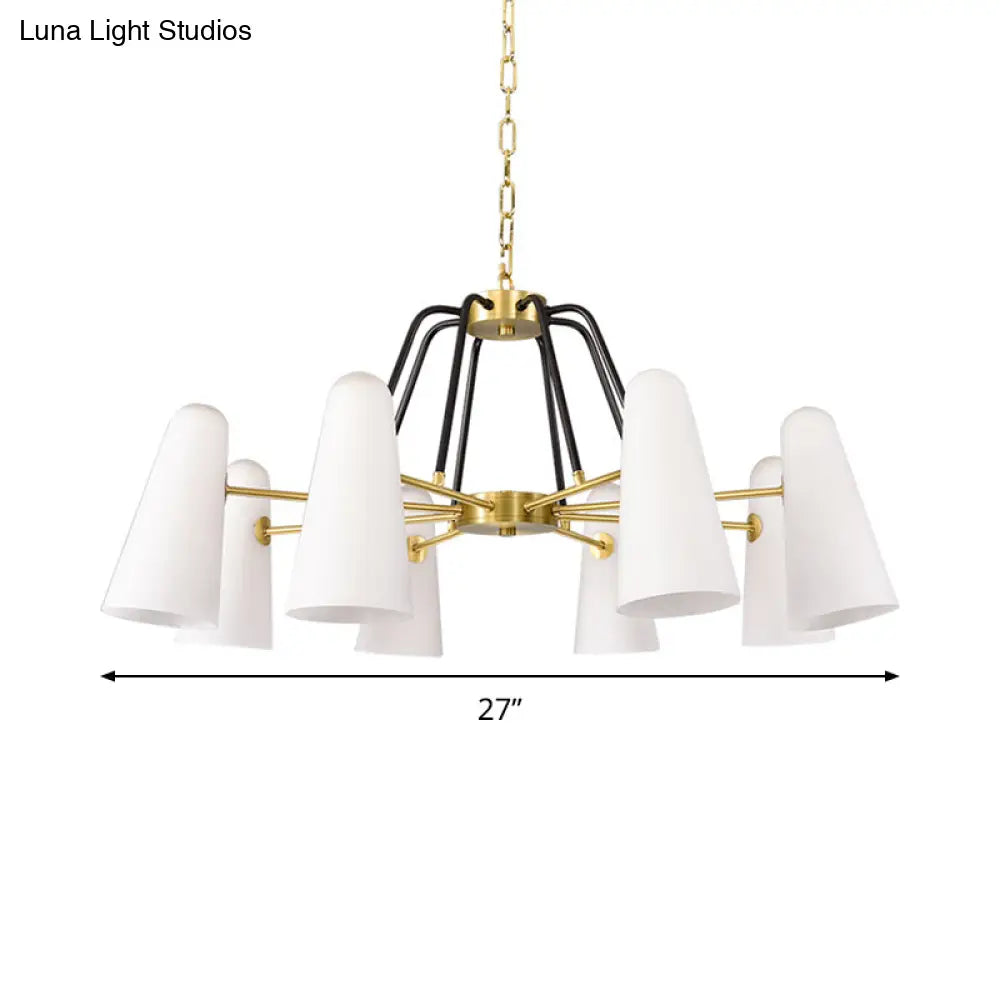 Opal Glass Hanging Lamp: Postmodern Cone Design 6 Lights Gold Chandelier