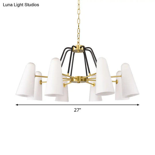 Opal Glass Hanging Lamp: Postmodern Cone Design 6 Lights Gold Chandelier