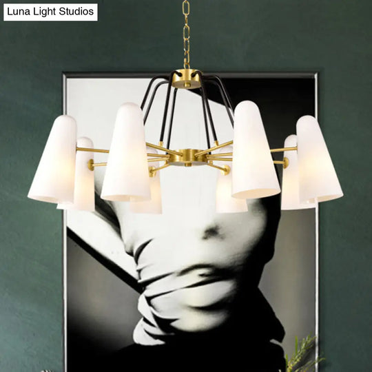 Opal Glass Hanging Lamp: Postmodern Cone Design 6 Lights Gold Chandelier