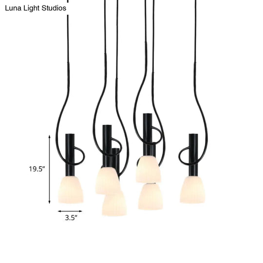 Opal Glass Hanging Lamp With Black Traditional Bud Clusters - 3/6 Head Pendant Round/Linear Canopy