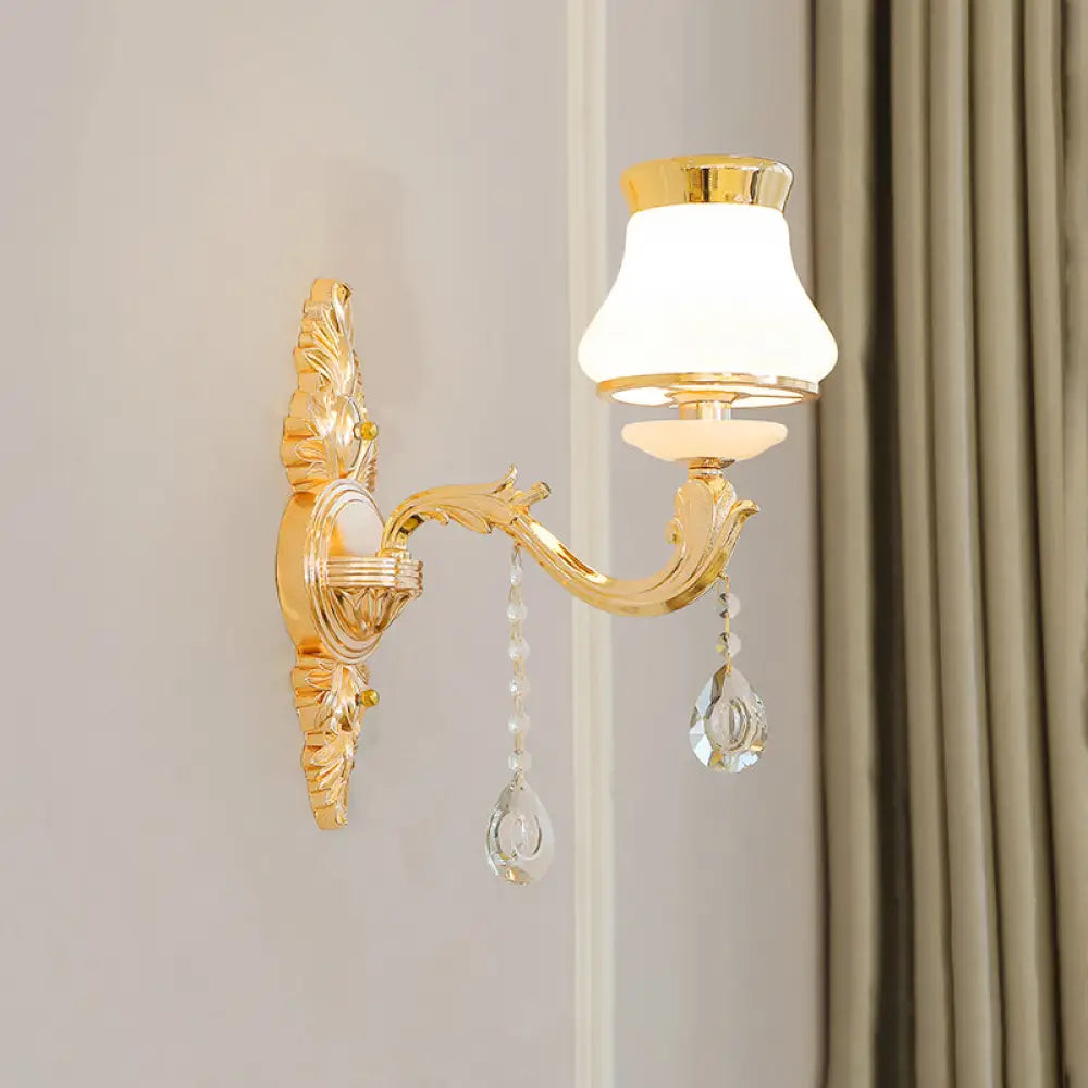 Opal Glass Wall Light: Classic Gold Fixture With Crystal Accent For Living Room 1 / B