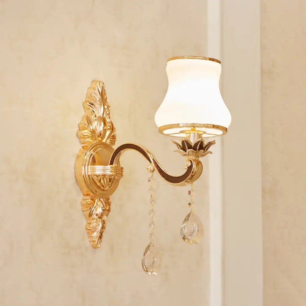 Opal Glass Wall Light: Classic Gold Fixture With Crystal Accent For Living Room 1 / C