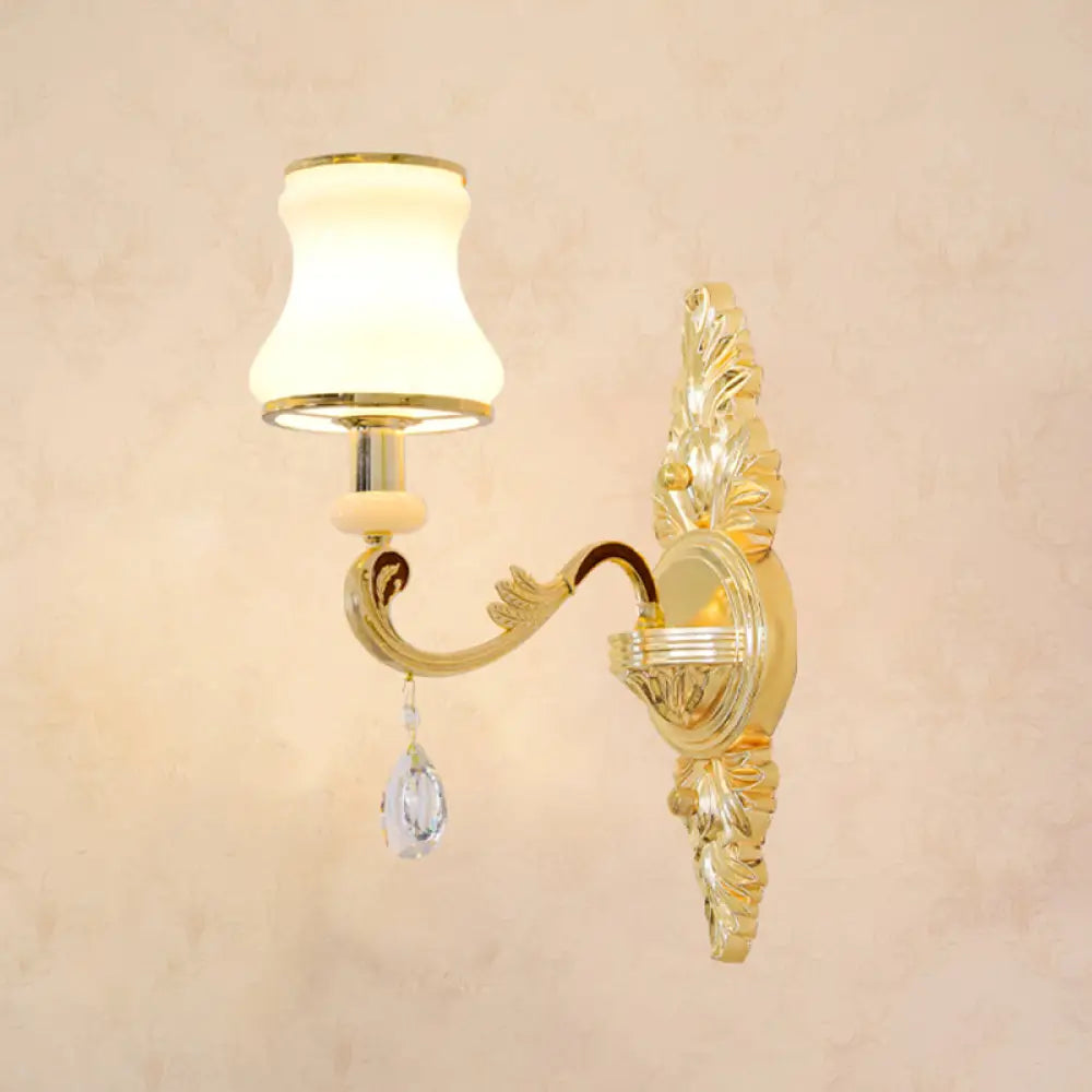 Opal Glass Wall Light: Classic Gold Fixture With Crystal Accent For Living Room 1 / D