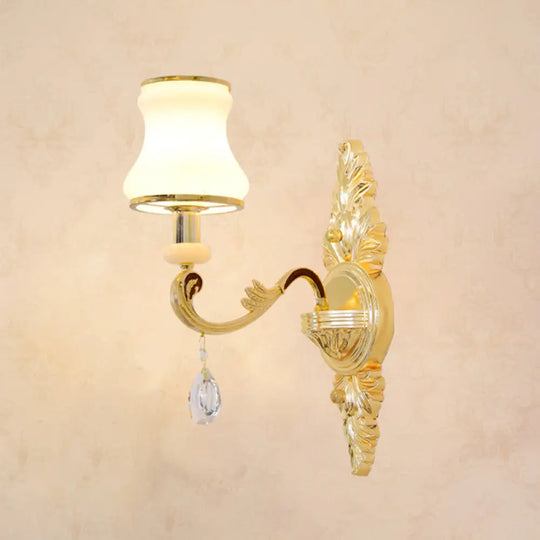 Opal Glass Wall Light: Classic Gold Fixture With Crystal Accent For Living Room 1 / D