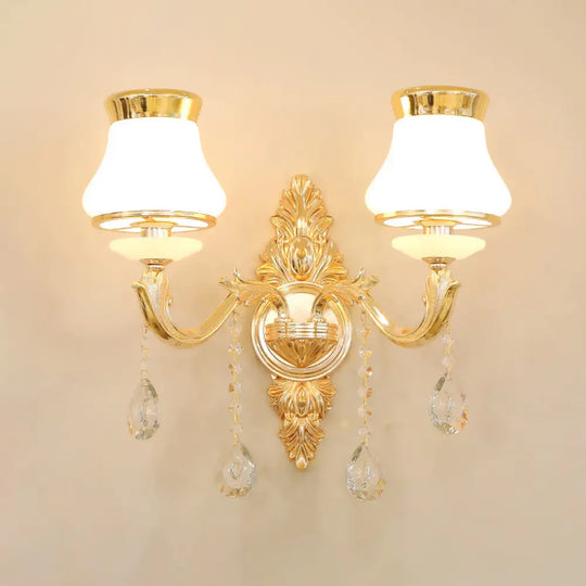 Opal Glass Wall Light: Classic Gold Fixture With Crystal Accent For Living Room 2 / B